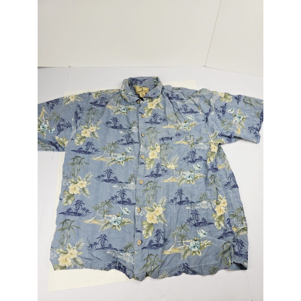 Jamaica Jaxx Shirt Mens Large‎ Blue Silk Floral Hawaiian Camp Button Up Casual